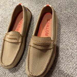Rothy's Tan Chevron Penny Loafers with Coral Insoles
